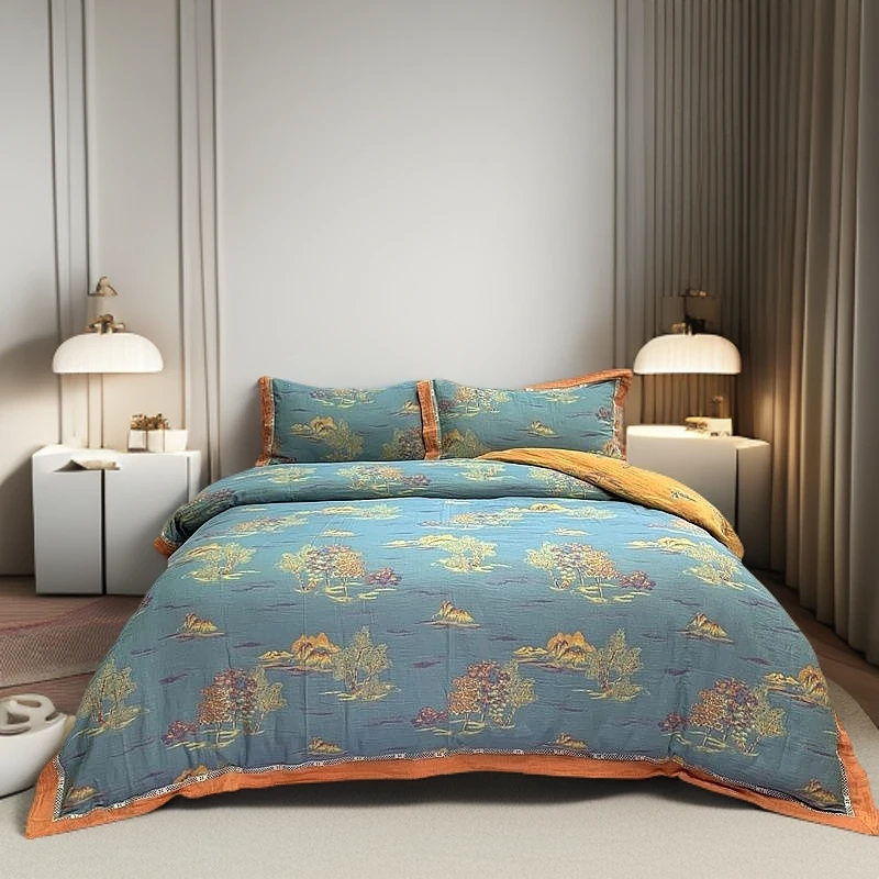 【彩韵绿-镂空款】轻奢全棉色织双层纱温暖居家柔软复古四件套加厚A