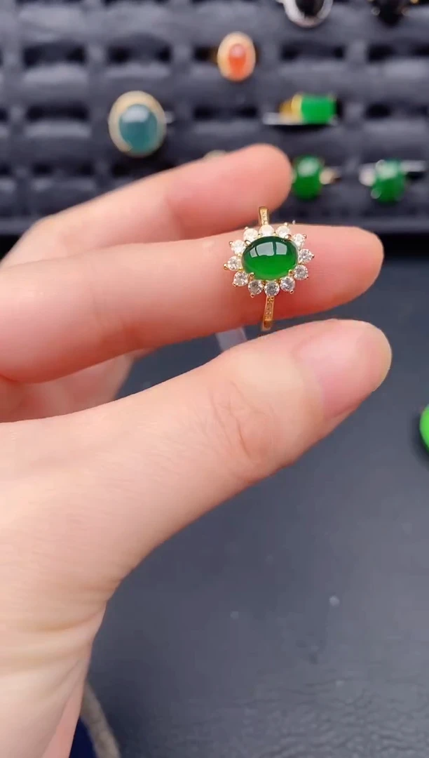 银S925镶嵌戒指翡翠天然a货翡翠203