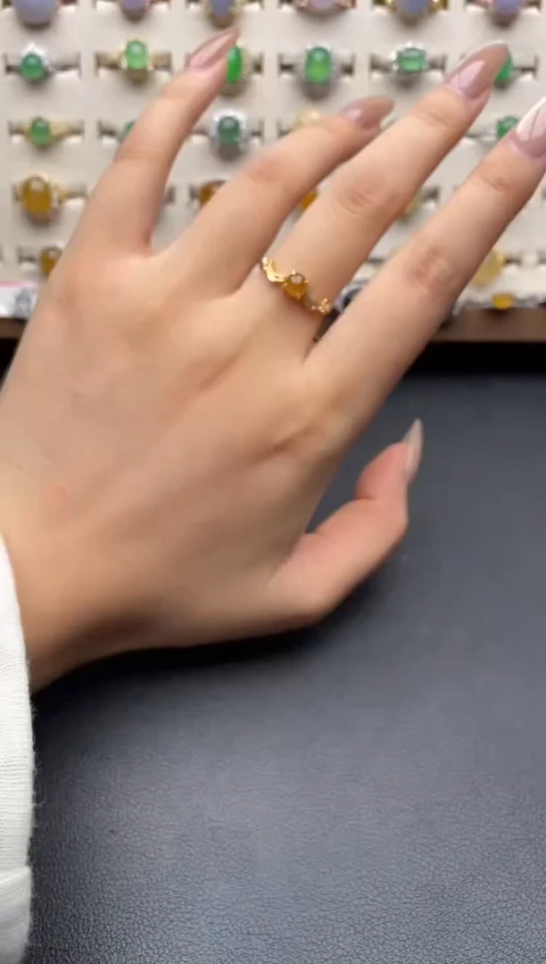 银S925镶嵌戒指翡翠一物一证一礼盒