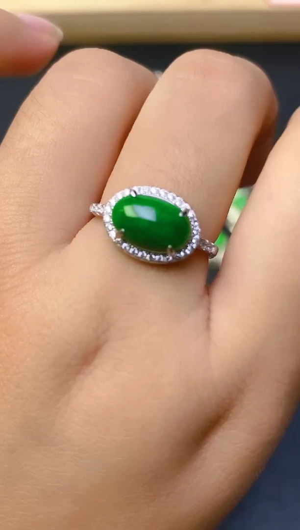 翡翠戒指银S925镶嵌百内无证书
