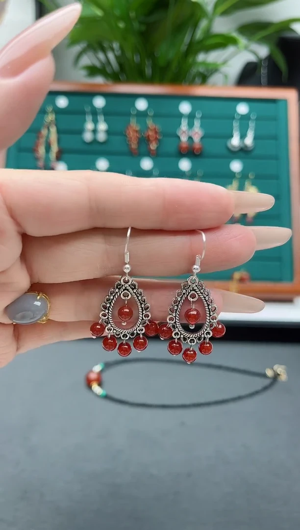 【闪购商品】南红玛瑙耳饰银S925镶嵌681