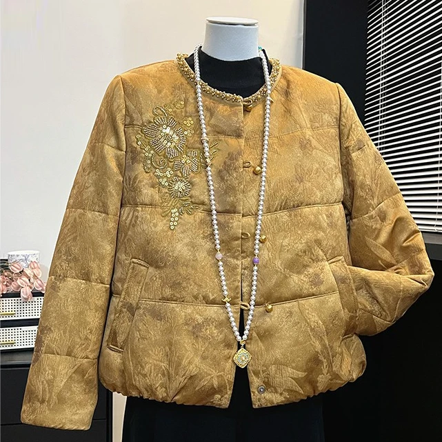 品牌妈妈冬装新中式国风绵羊毛棉袄中老年贵夫人重工刺绣品牌外套