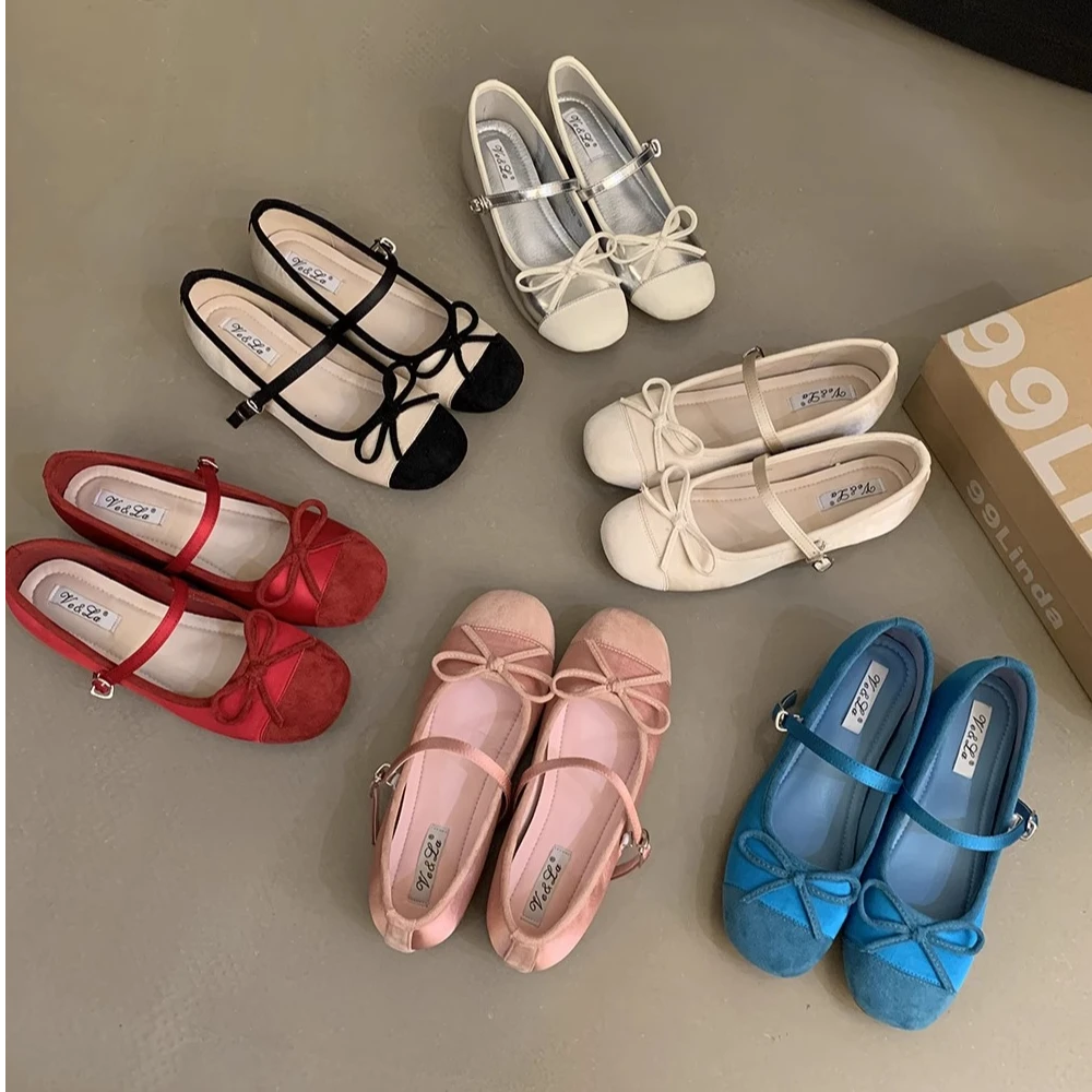 法式温柔蝴蝶结玛丽珍鞋女内增高春季新款芭蕾舞鞋配裙子百搭单鞋