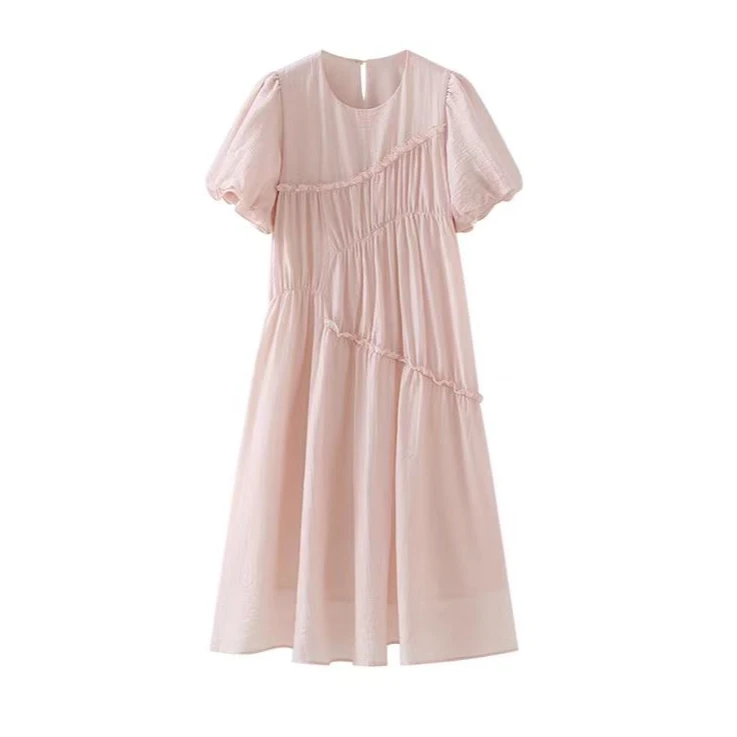 木耳边短袖连衣裙显瘦裙子碎花气质时尚夏季复古