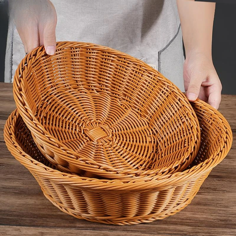 果篮客厅家用仿藤编水果果篮塑料新年小果篮大号果盘零食收纳篮子