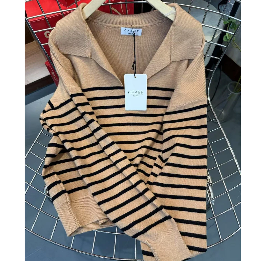 【乔恩清仓】春秋薄款polo领条纹针织衫A0599