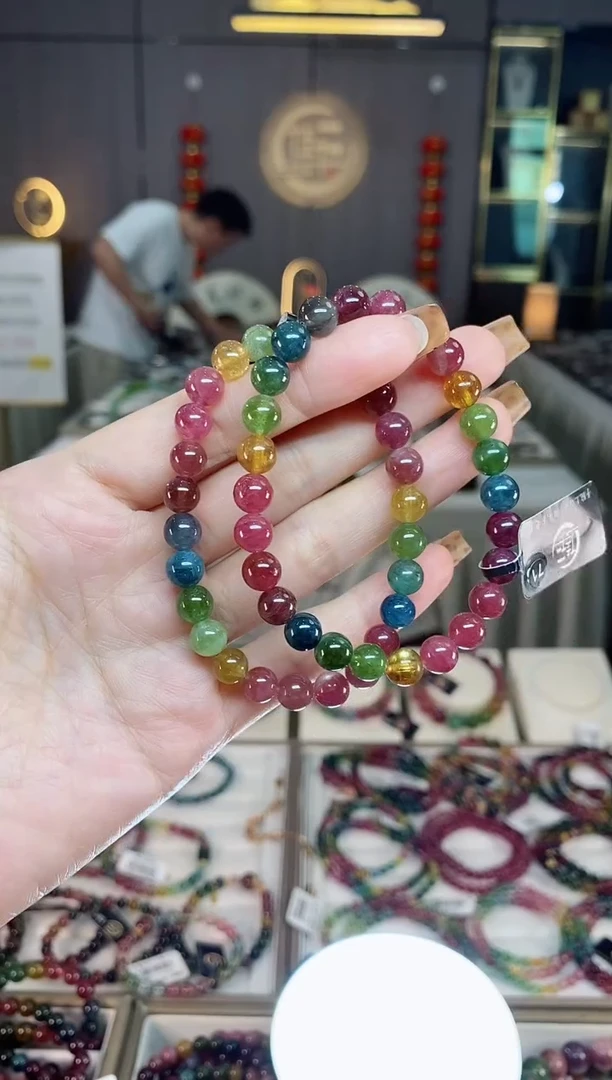 未镶嵌老矿碧玺彩虹单圈手串7mm+碧玺多样性发一条带证书dan