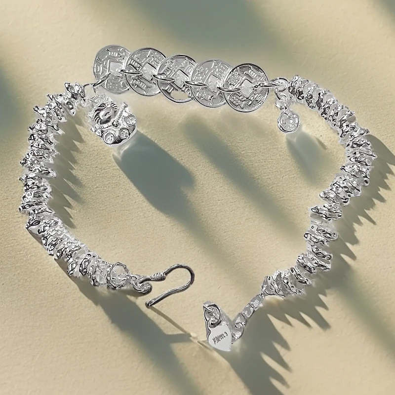 足银手链 可爱（招财猫）盘缠五帝钱手链