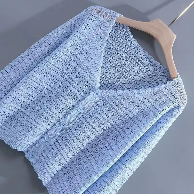 2025春夏新款开衫镂空外套女长袖短款镂空薄款防晒披肩女针织上衣