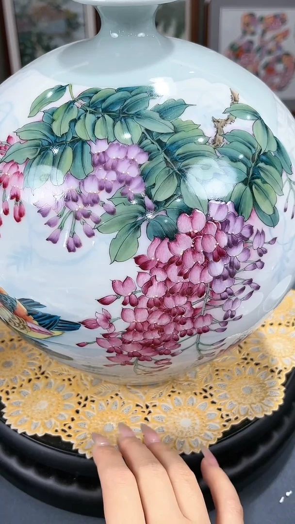 【闪购商品】官窑瓷画院936官窑瓷画院紫藤花苹果樽