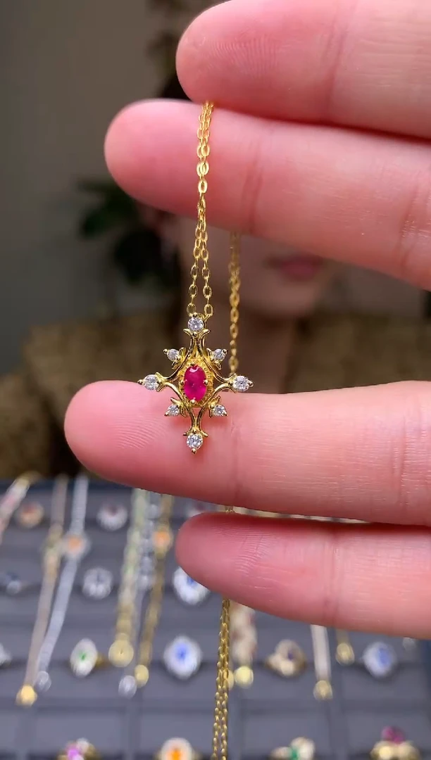 银S925镶嵌颈饰红宝石吊坠