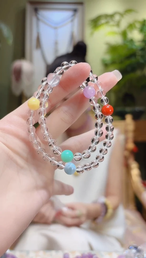【闪购商品】水晶手串未镶嵌五彩珠白水晶手串2圈