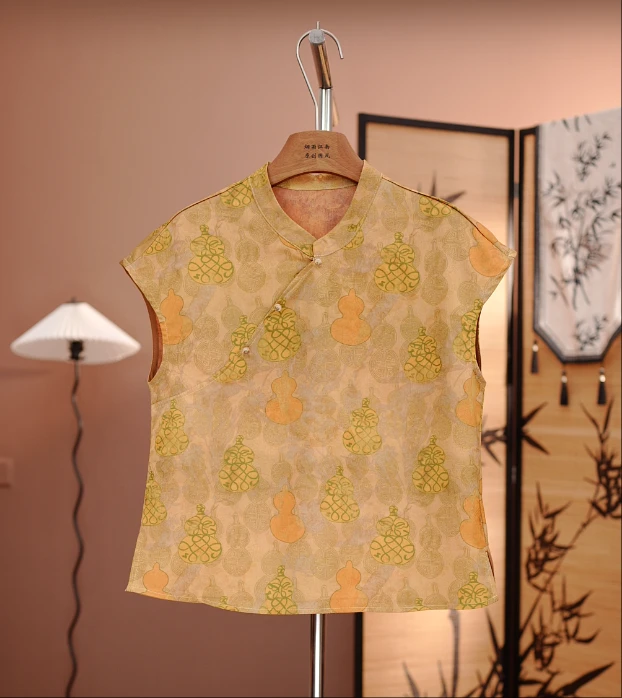 【葫芦】夏季短袖新中式斜襟小衫中国风T恤复古上衣小衫