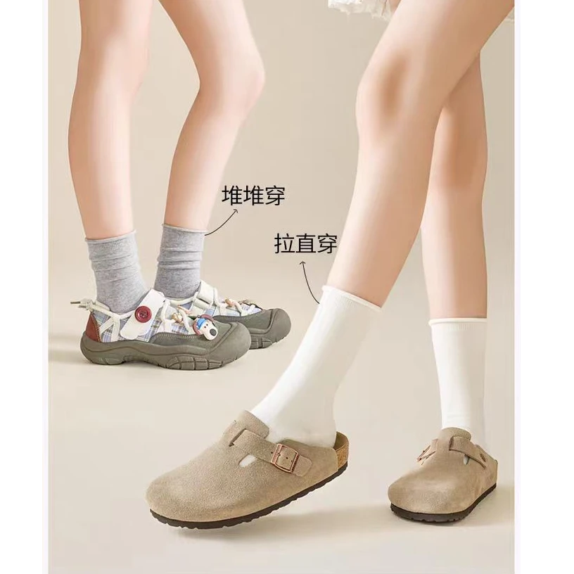 女中筒袜春秋款松口卷边堆堆月子短袜配乐福鞋6双袜子W-28