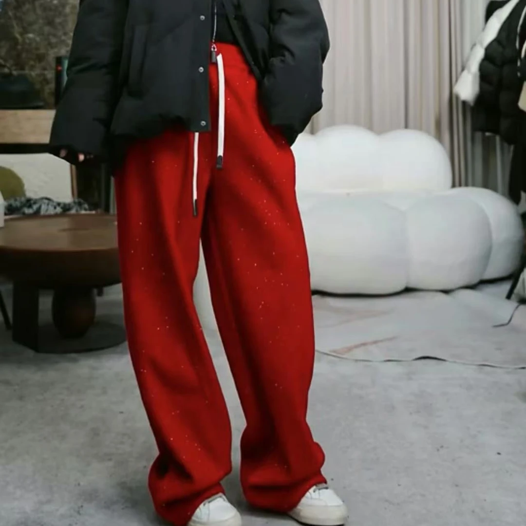 infobyfive冬季新款宽松加厚过年钻钻闪闪弯刀裤长裤2DL2806