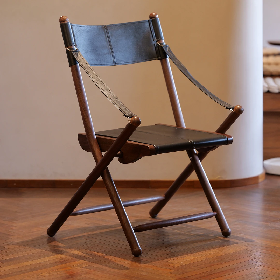 北美黑胡桃可折叠火柴棒交椅客厅轻奢风阳台家具茶桌中古风狩猎椅