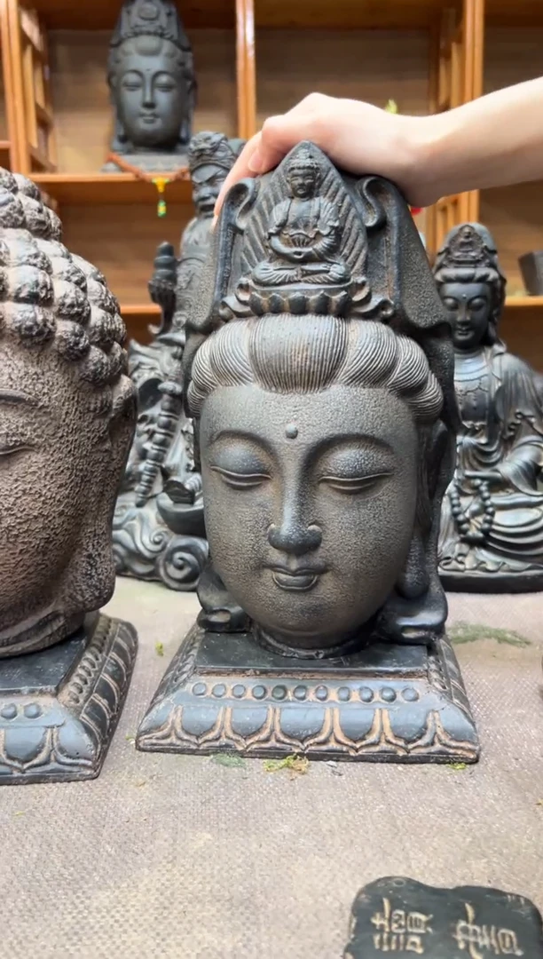 陶土观音佛首+莲花底座