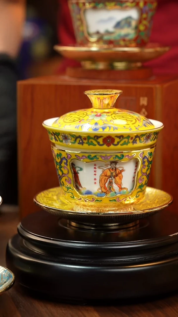 双非遗大师 旋转盖碗  五路财神