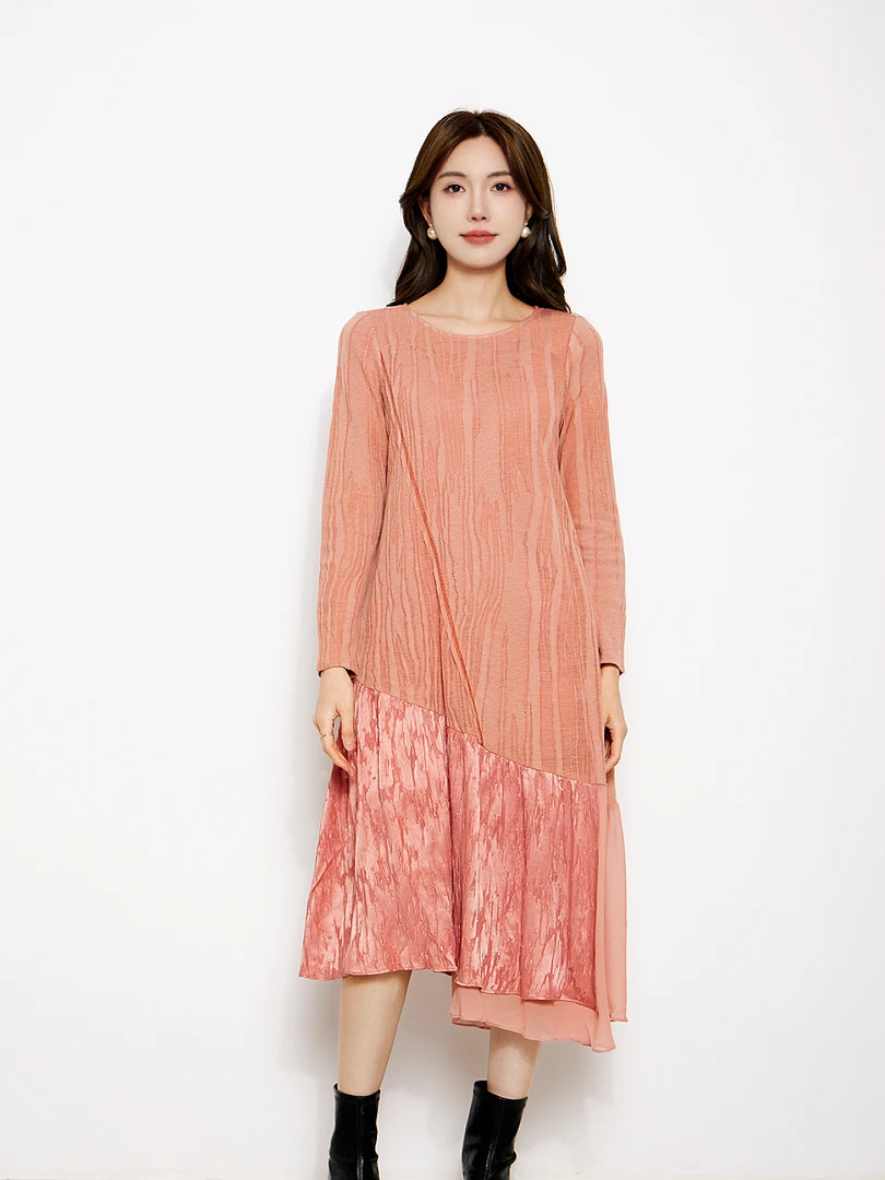 女士长袖羊毛桑蚕丝连衣裙气质针织裙显瘦时尚长裙秋冬M51106