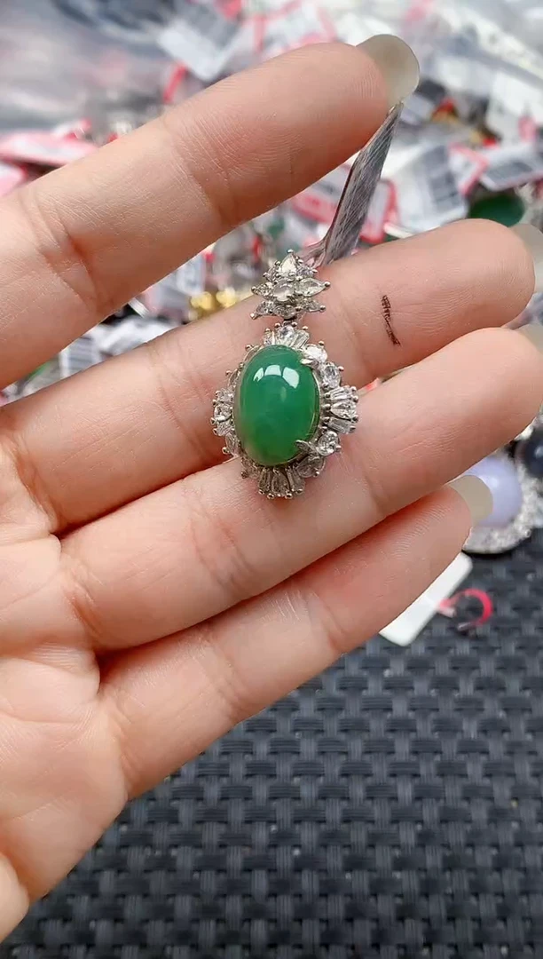 银S925镶嵌戒指翡翠天然A货缅甸翡翠