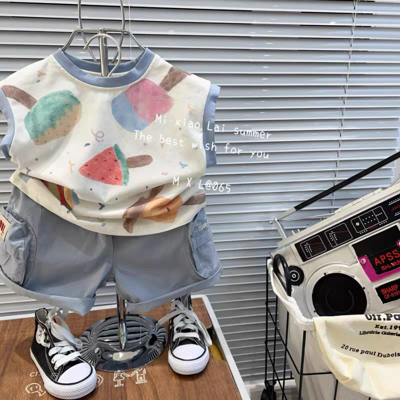 冰淇淋~男童夏装背心宝宝儿童衣服2025夏季新款帅气男童装洋气夏