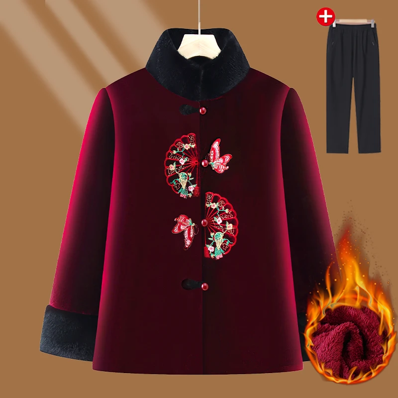 时尚中老年妈妈女秋冬季外套加绒2025新款奶奶冬装老人衣服保暖女