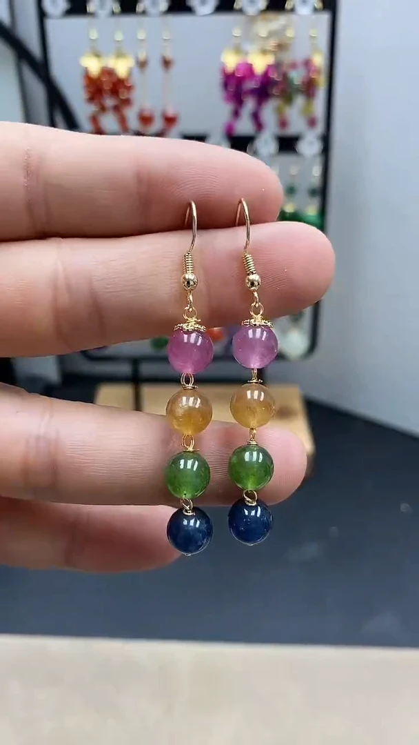 【闪购商品】碧玺耳饰银S925镀金镶嵌尺寸8mmQ3