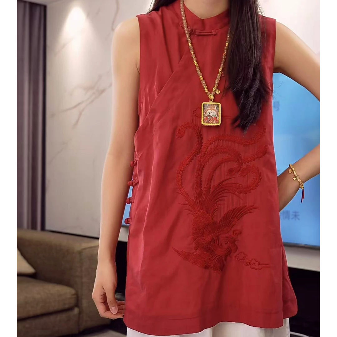 别致漂亮小衫遮肚衬衫无袖上衣女高级感背心百搭