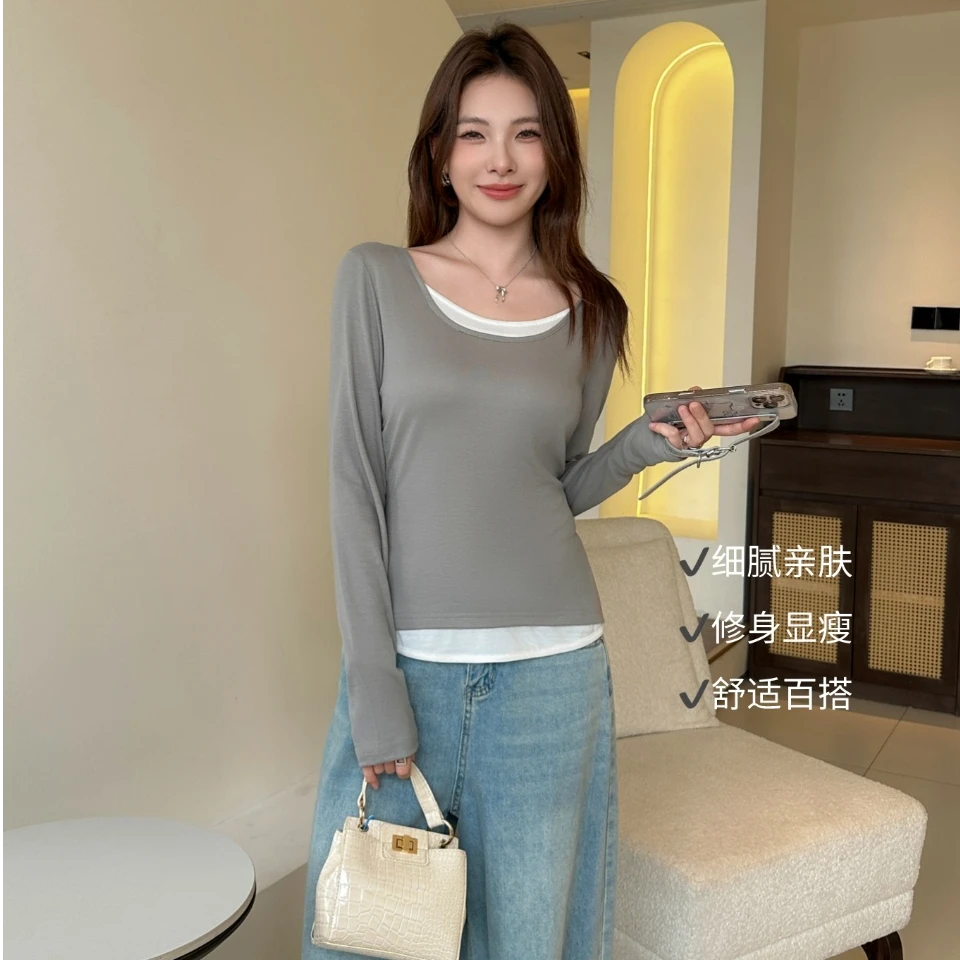 【 程总专属 】 MOTIE/末帖2025春季新款欧若风假两件T恤衫修身显瘦