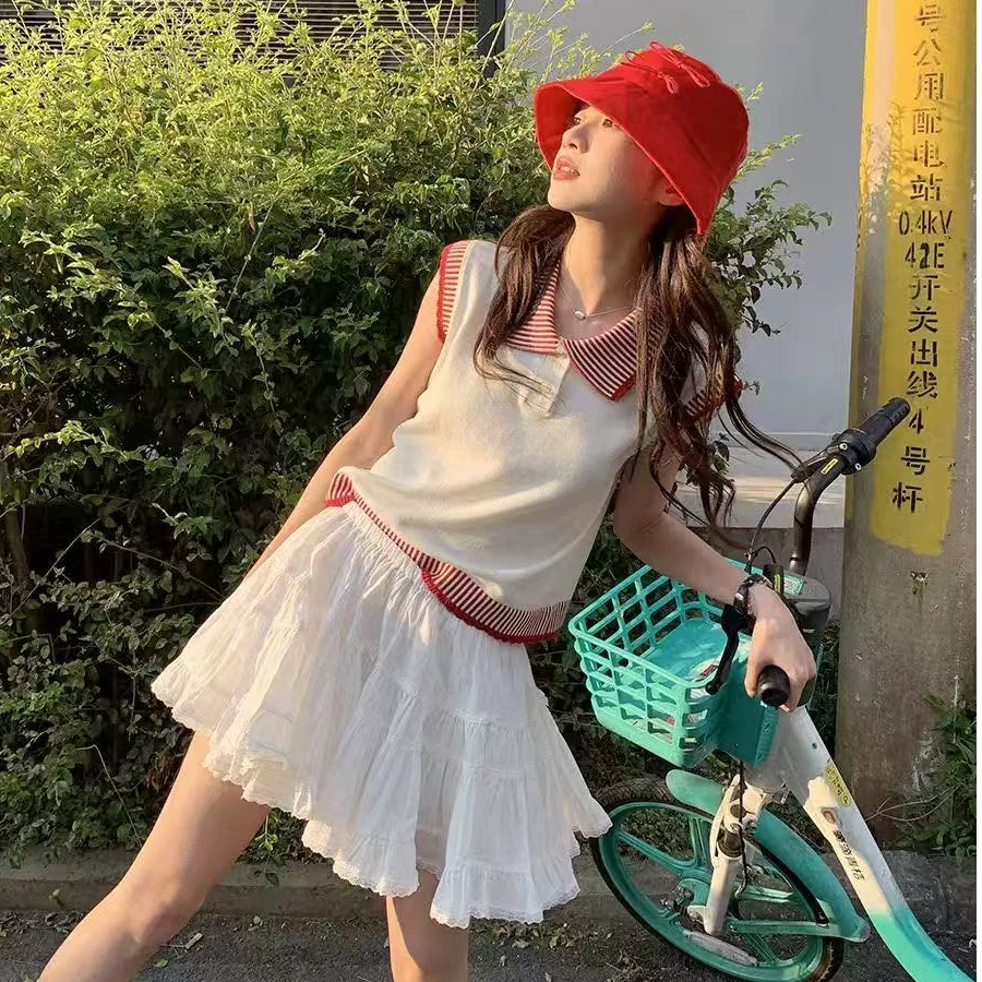 1209-春款芭蕾风蝴蝶结拼蕾丝半裙短裙