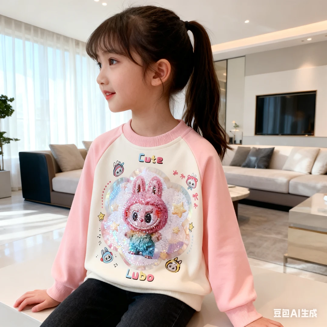 女童新款变色亮片卫衣儿童秋冬纯棉加绒卫衣女宝宝变脸图案长袖