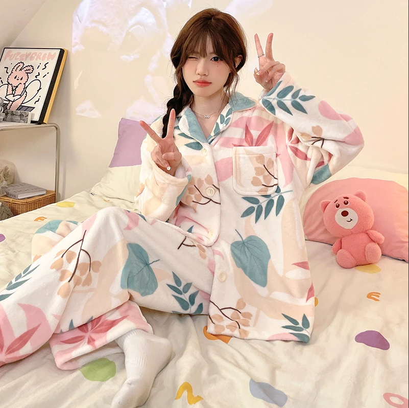 【三号链接】卡通秋冬季长毛绒款新款睡衣女两件套装加绒保暖家居服