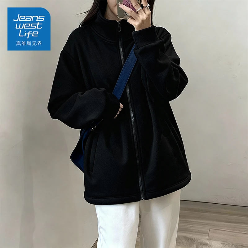 真维斯无界奥粒绒加绒外套加厚抗寒温柔韩系遮肉日常休闲风上衣S