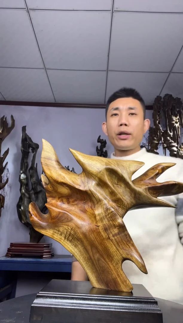 金丝楠木雕款鹤**影金丝楠木工艺品摆件