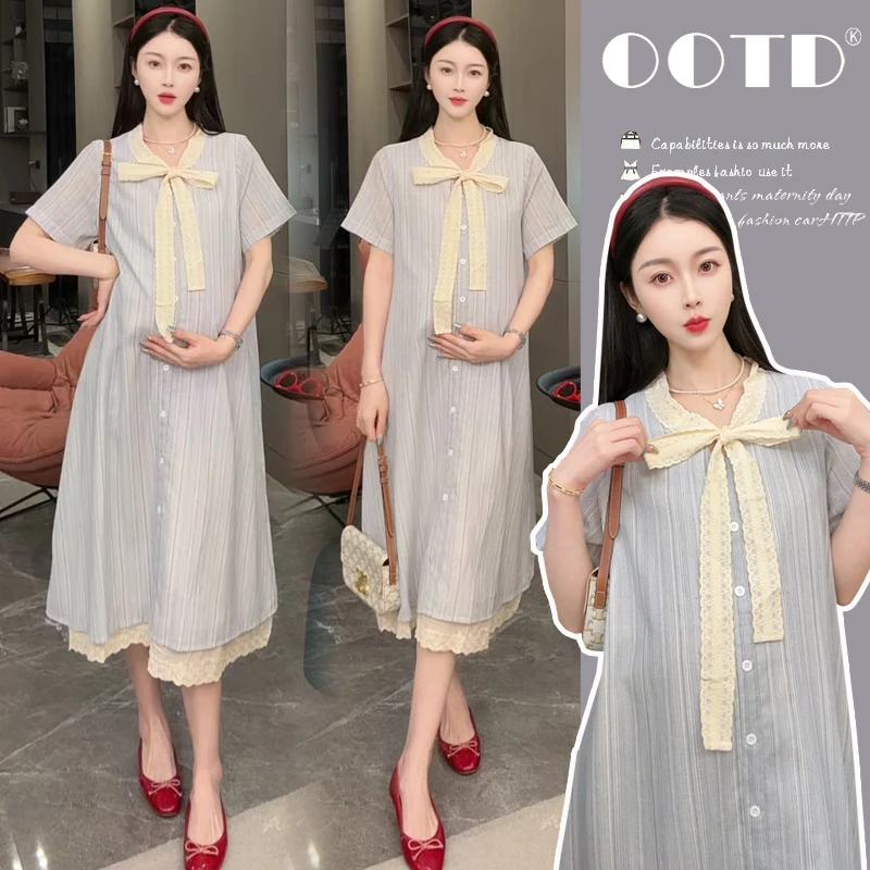 孕妇装夏季2025新款长裙夏天薄款宽松连衣裙套装孕期慵懒法式穿搭