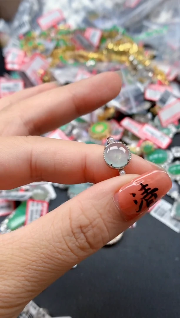 银S925镶嵌戒指翡翠天然A货缅甸翡翠