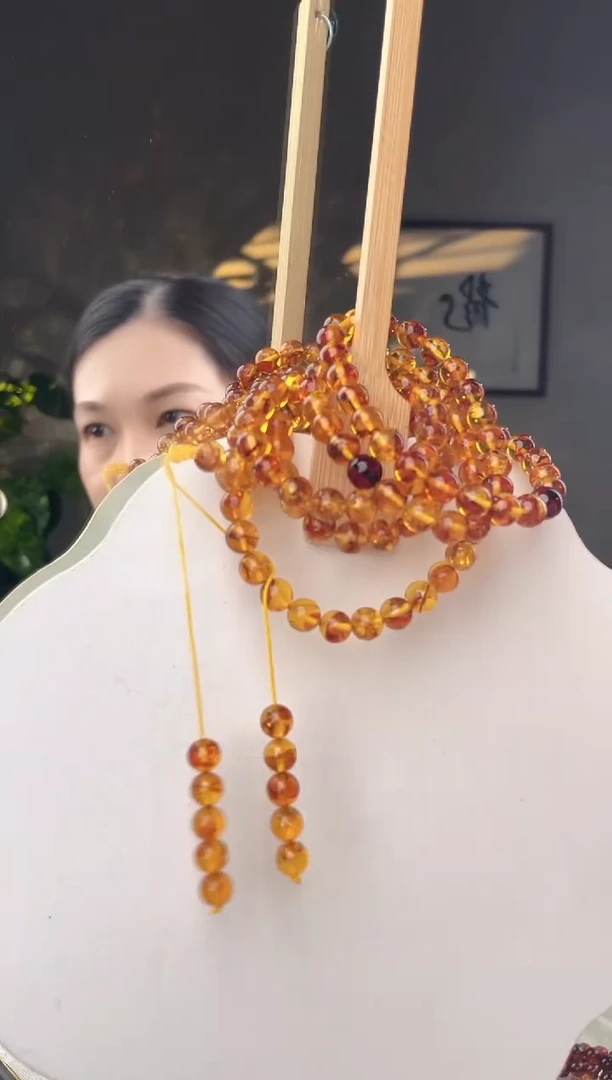 未镶嵌琥珀裸石8+ 花珀圆珠108