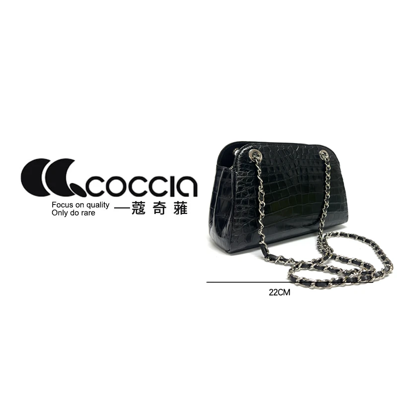 「高定女包」蔻奇蕥COCCIA 高端设计款女士鳄鱼包 EE2046 黑色 贝壳