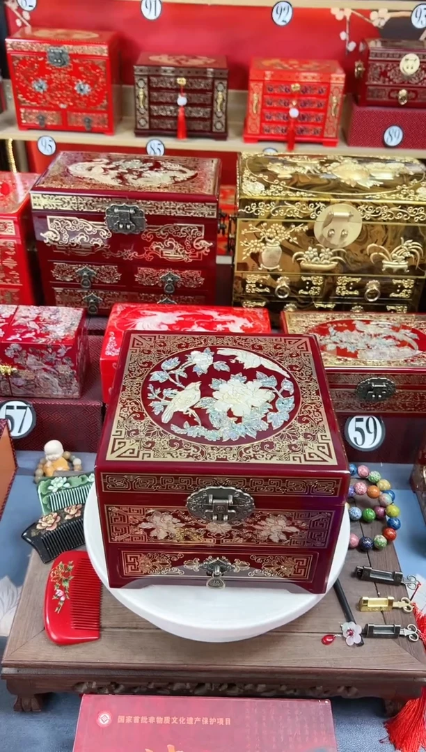 【闪购商品】20厘米新款三层单抽掐丝螺钿酒红喜上眉梢