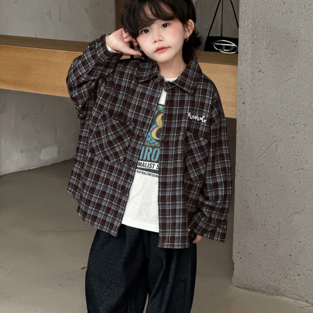 麦田里里.儿童格子衬衫2025秋新款童装男女童文艺格子韩版衬衫