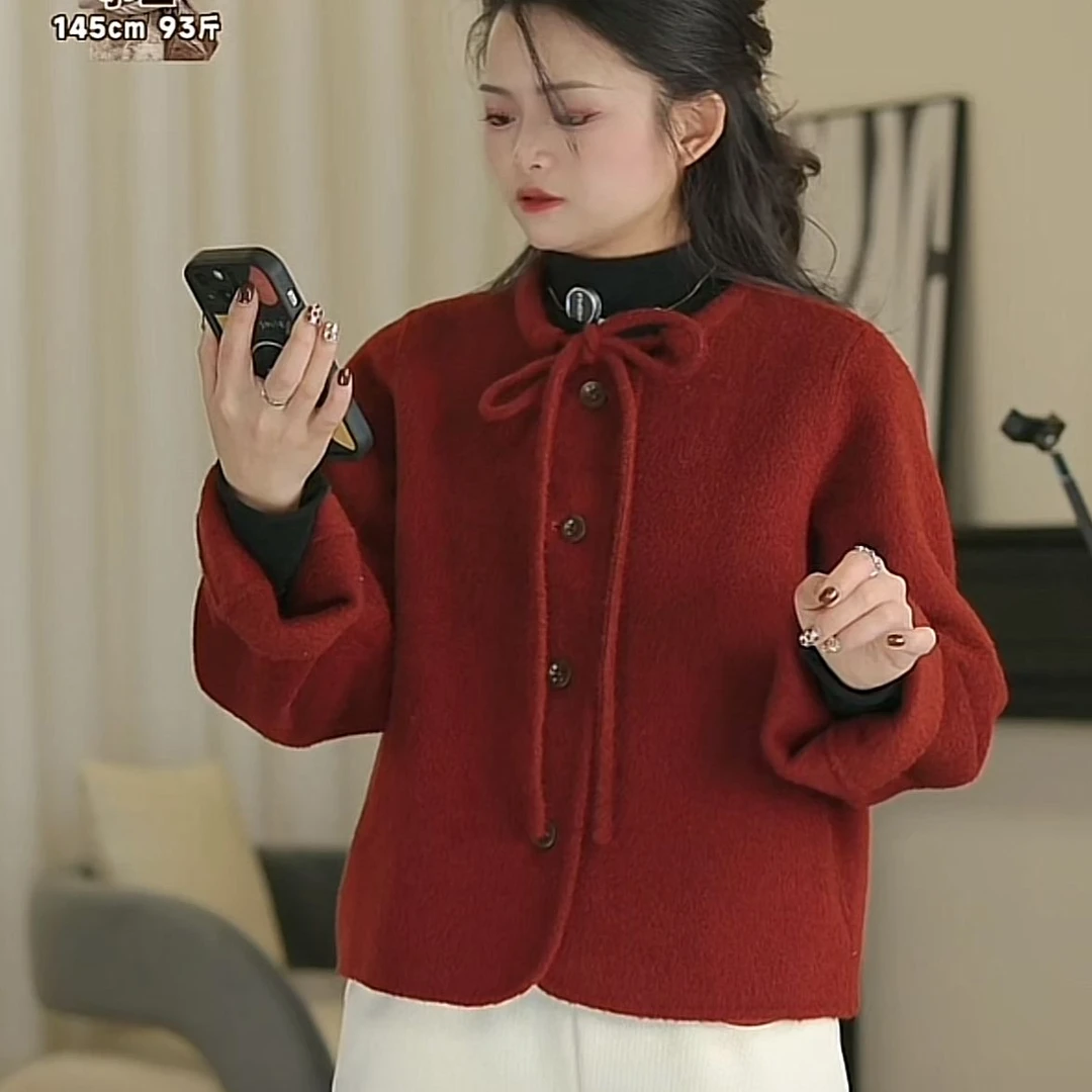 【PGXIAOM】小二定制红色短款小香风羊毛大衣DY5669