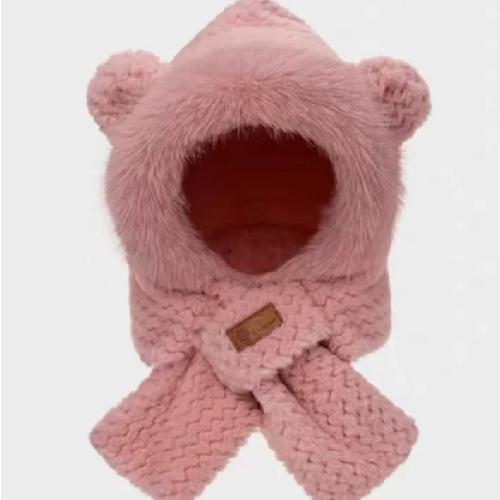 毛绒小熊帽子围巾一体帽3331