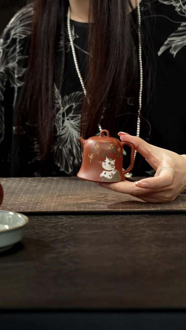茶壶紫砂朱泥曼生井栏泥绘120cc