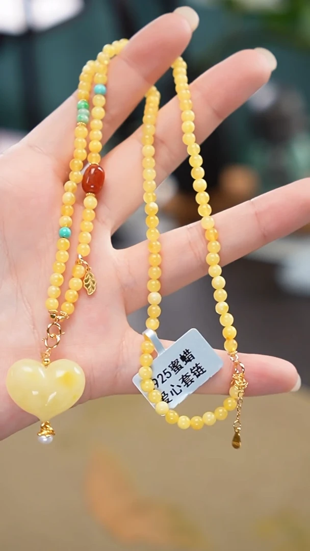 蜜蜡颈饰银S925镶嵌项链
