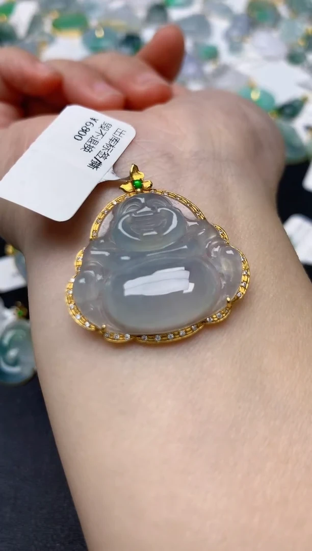 颈饰18K金镶嵌翡翠天然缅甸A货翡翠