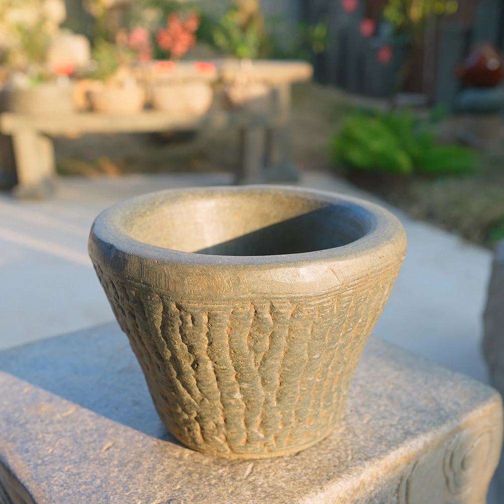 圆形石臼石盆 户外庭院摆件