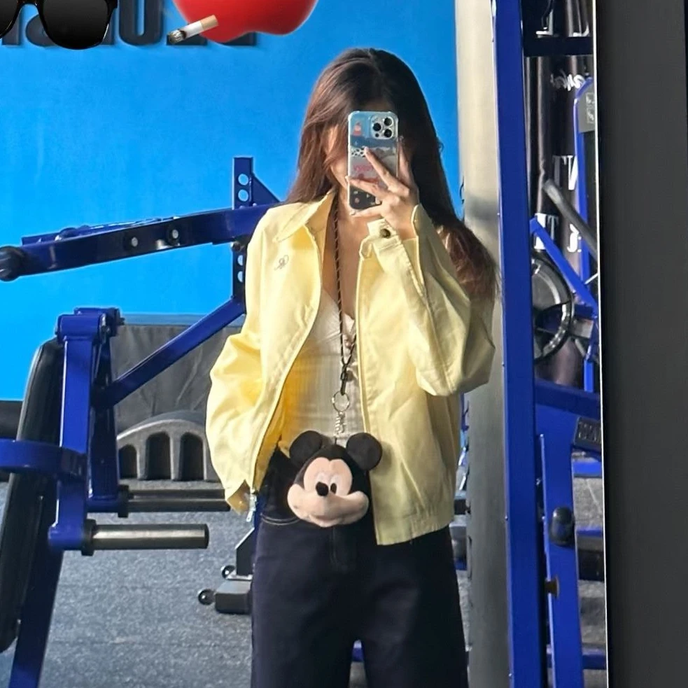 早秋夹克外套女2025新款宽松休闲韩系短款纽扣翻领黄色开衫上衣潮