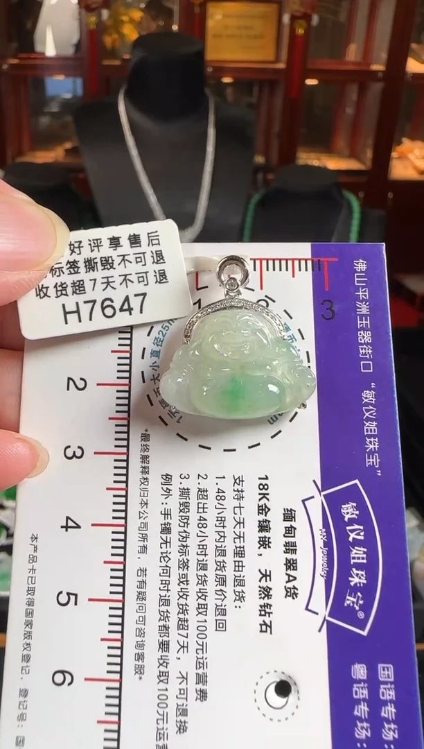 颈饰18K金镶嵌翡翠H7647冰飘绿佛公