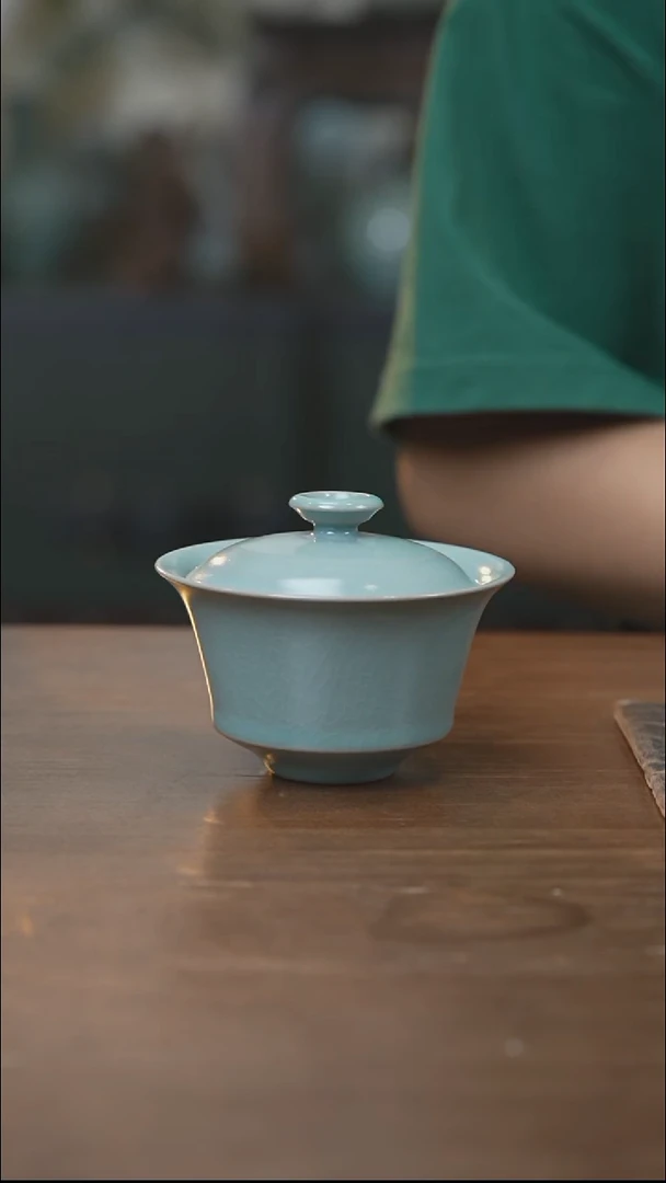 马蹄盖碗 汝瓷 （拾汝）（天青）