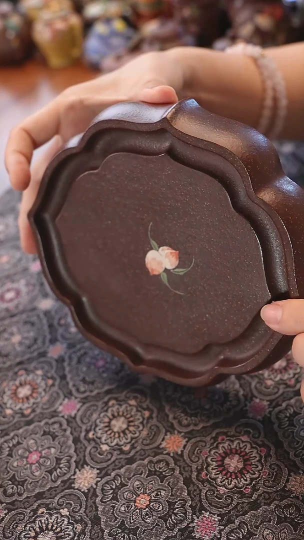 茶壶紫砂紫泥桃心杯垫